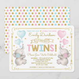 Olifant Twins Baby shower Blauw Roze Goud Jongen M Kaart