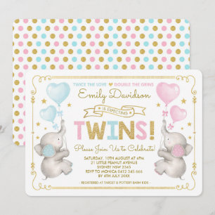 Olifant Twins Baby shower Blauw Roze Goud Jongen M Kaart