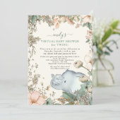 Olifant Twins Florals Sage Virtual Baby shower Kaart (Staand voorkant)
