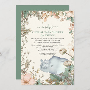 Olifant Twins Florals Sage Virtual Baby shower Kaart