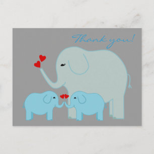 Olifant Twins in blauw Dank u Briefkaart
