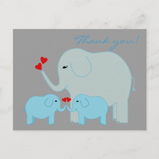 Olifant Twins in blauw Dank u Briefkaart (Voorkant)