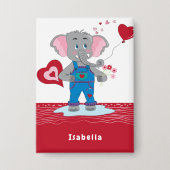 Olifant Valentijnsdag Rood en Wit Kinderen Knop Button (Voorkant)