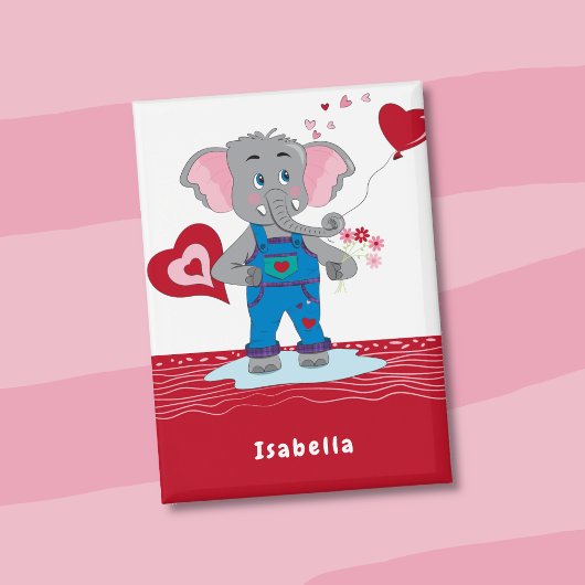 Olifant Valentijnsdag Rood en Wit Kinderen Knop Button