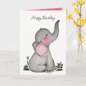 Olifant van het Baby van de waterverf bloost de Kaart (Gele Bloem)