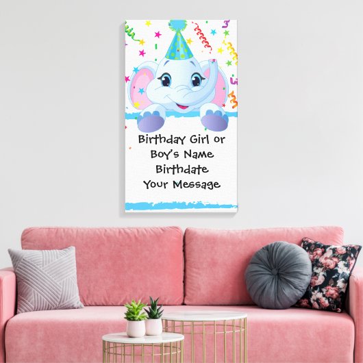 Olifant verjaardag Memento Canvas Afdruk (Insitu (Woonkamer))