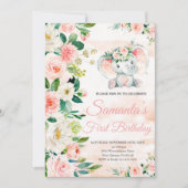 Olifant Verjaardag, Roze Bloemen, Safari Verjaarda Kaart (Voorkant)