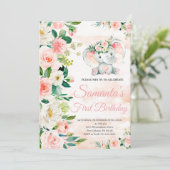 Olifant Verjaardag, Roze Bloemen, Safari Verjaarda Kaart (Staand voorkant)