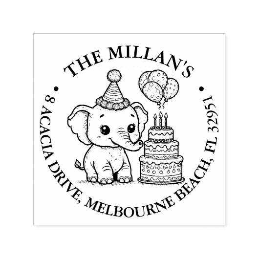 Olifant Verjaardag thema Zelfinktende Stempel (Design)
