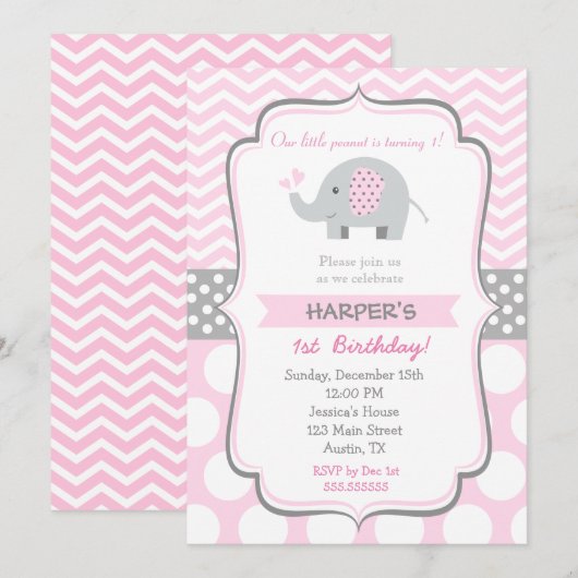 Olifant verjaardagsfeestje uitnodigingen (Voorkant / Achterkant)