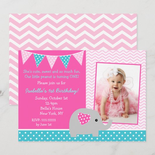 Olifant verjaardagsfeestje uitnodigingen (Voorkant / Achterkant)