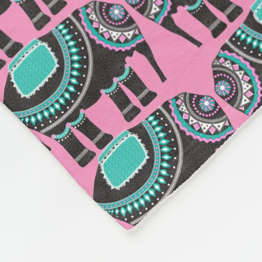 Olifant Versierd op Roze, Schattig Leuk Fleece Deken (Hoek)