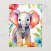 Olifant Vibrant Waterverf Briefkaart (Voorkant)