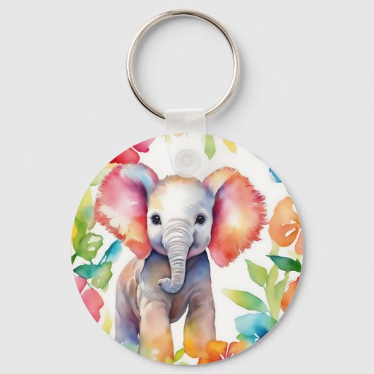 Olifant Vibrant Waterverf Sleutelhanger (Voorkant)
