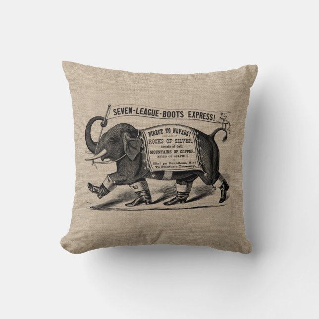  olifant Victoriaans en burlap jute Kussen (Voorkant)