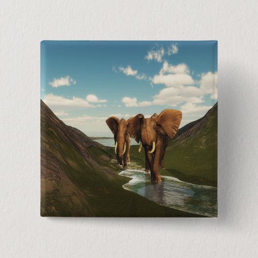 Olifant Vierkante Button 5,1 Cm (Voorkant)