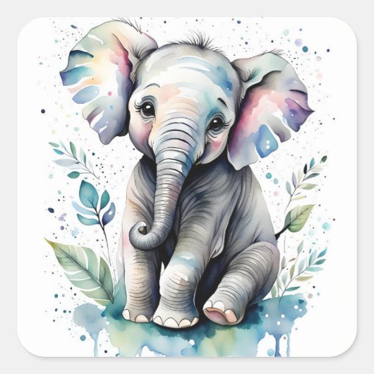 Olifant vierkante sticker (Voorkant)