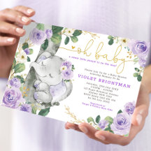 Olifant Violet Paarse Bloemen Tuin Baby shower