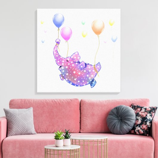 Olifant Vliegen met Ballonnen Grappige Canvas Prin (Insitu (Woonkamer))