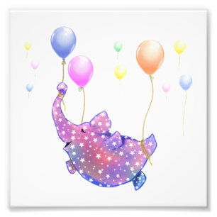 Olifant Vliegen met Ballonnen Grappige Fotoprint Foto Afdruk
