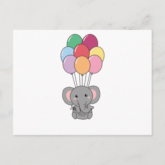 Olifant vliegt met kleurrijke ballonnen omhoog briefkaart (Voorkant)