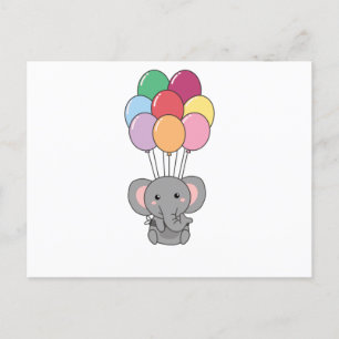 Olifant vliegt op met kleurrijke ballonnen briefkaart