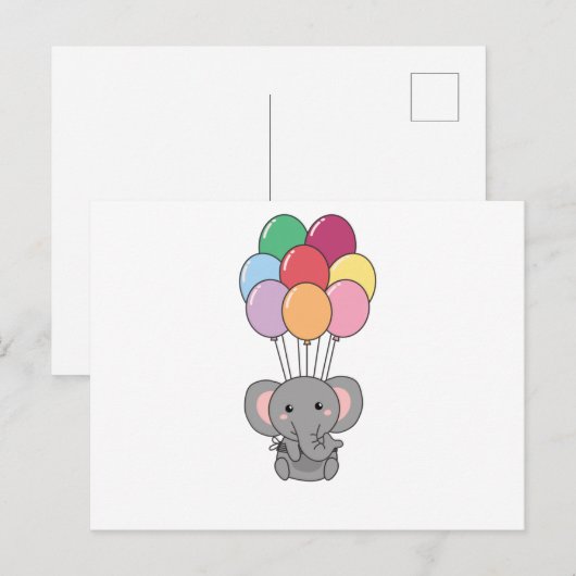 Olifant vliegt op met kleurrijke ballonnen briefkaart (Voorkant / Achterkant)