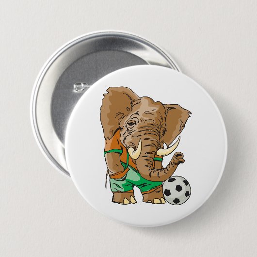 Olifant Voetballer Grappig Sportdier Ronde Button 7,6 Cm (Voorkant /achterkant)