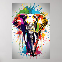 Olifant Wall Art, Dier Wildlife Splatter Art Poster