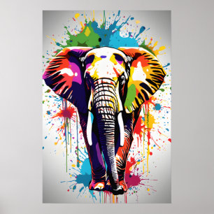 Olifant Wall Art, Dier Wildlife Splatter Art Poster