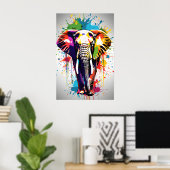 Olifant Wall Art, Dier Wildlife Splatter Art Poster (Thuiskantoor)