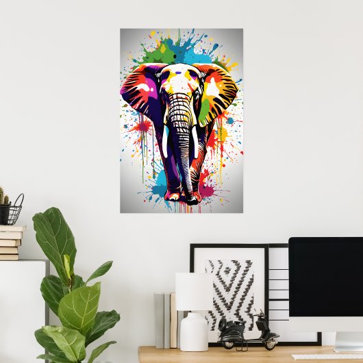 Olifant Wall Art, Dier Wildlife Splatter Art Poster (Thuiskantoor)