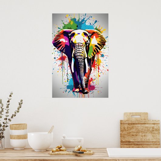 Olifant Wall Art, Dier Wildlife Splatter Art Poster (Keuken)