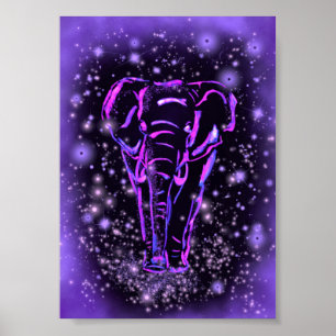 Olifant Wandelende Poster Sterrennacht Paars Roze
