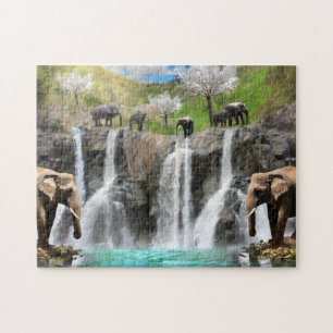 Olifant waterval 2 Easy Brain Art Puzzel Foto Legpuzzel