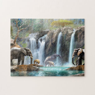 Olifant waterval 3 foto puzzels internet puzzel