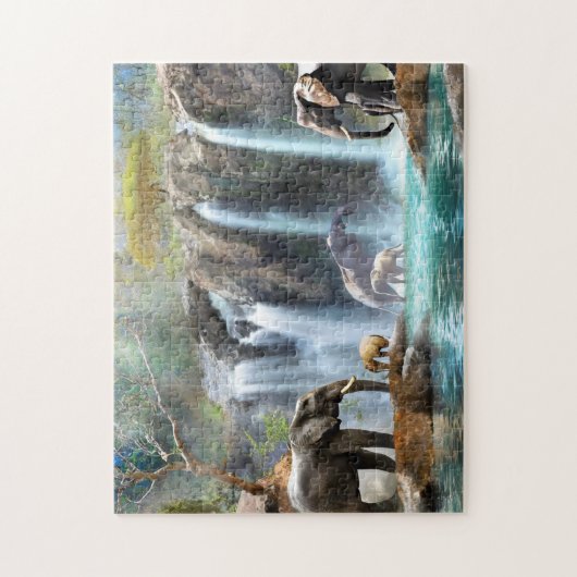 Olifant waterval 3 foto puzzels internet puzzel (Verticaal)