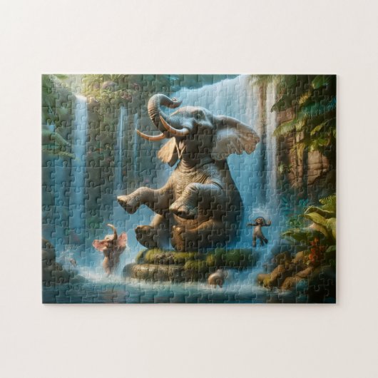Olifant Waterval Speelse Jungle Dieren Legpuzzel (Horizontaal)