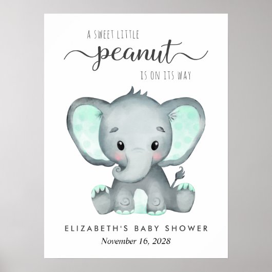 Olifant Waterverf Baby shower Welkom Poster (Voorkant)