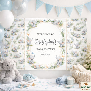 Olifant waterverf babyborrel voor jongen – Blauwe Spandoek