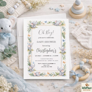 Olifant-waterverf babyborrel voor jongens – Blauwe Kaart