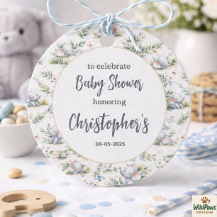 Olifant waterverf babyfeestje voor jongen – Blauwe Bedankjes Labels