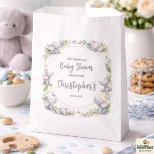 Olifant waterverf babyshower voor jongen – Blauwe Bedankzakje