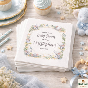 Olifant waterverf babyshower voor jongen – Blauwe Servet