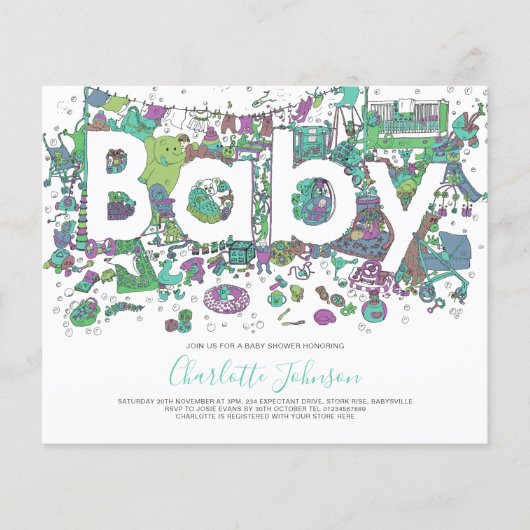 Olifant Waterverf Budget Baby Shower Flyer (Voorkant)