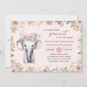 Olifant Waterverf Floral Meisje Baby shower Kaart (Voorkant)