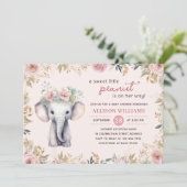 Olifant Waterverf Floral Meisje Baby shower Kaart (Staand voorkant)