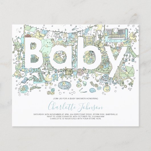 Olifant Waterverf Jongens Budget Baby Shower Blauw Flyer (Voorkant)