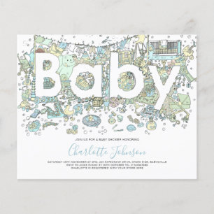 Olifant Waterverf Jongens Budget Baby Shower Blauw Flyer