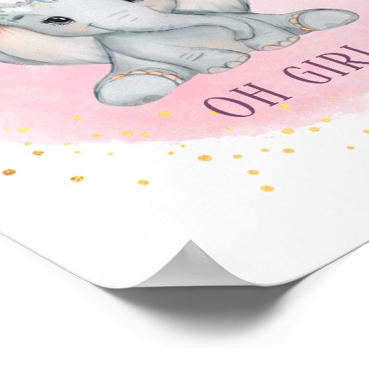 Olifant Waterverf Roze Bloemenkinderkamer voor Mei Poster (Hoek)